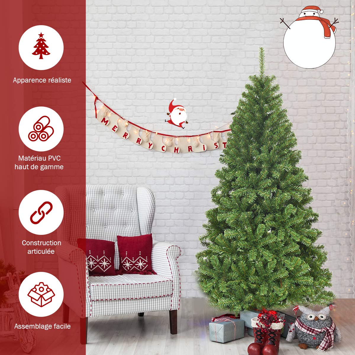 COSTWAY Sapin de Noël Artificiel 180 cm, 928 Branches en PVC, Arbre de Noël Vert, Support Métallique et Pliable, Sapin de Noel pour Maison Bureau Magasin Hôtel