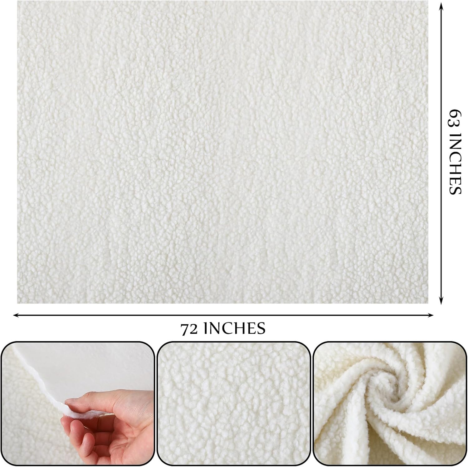 Hahafelt Sherpa Fabric 5 Yard x 63 Inch Faux Lambskin Thermal Lined Ivory Fur Sherpa Fleece Fabric for Crafts Materials, Scarf, DIY Sewing, Dolls, Pillow, Seat Pads