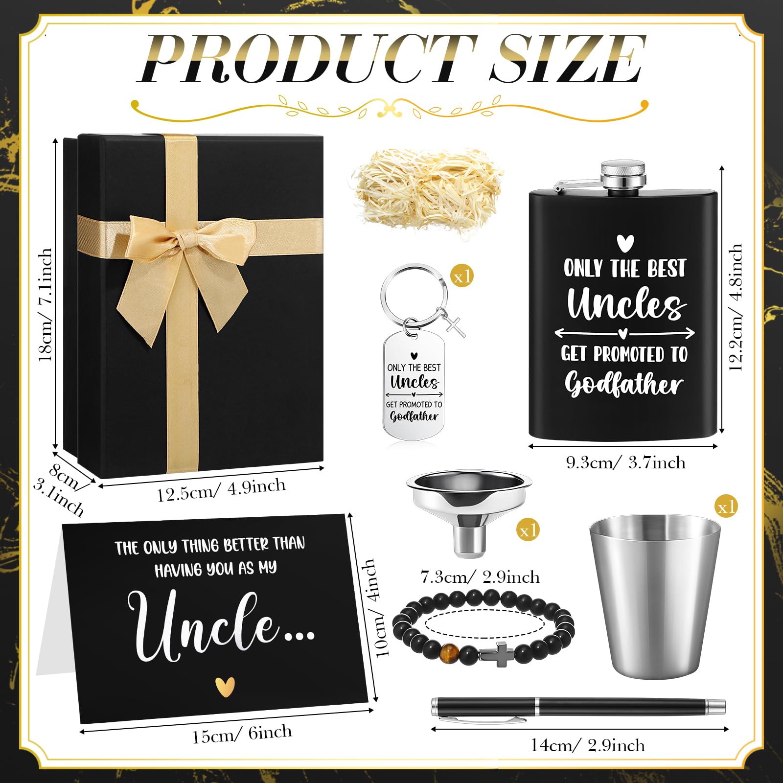 Geschenk-Set für Patenkind, Taufe, Vatertag (Onkel), mit Flasche, Armband, Schlüsselanhänger, Karten, Stiftebox, 8-teilig