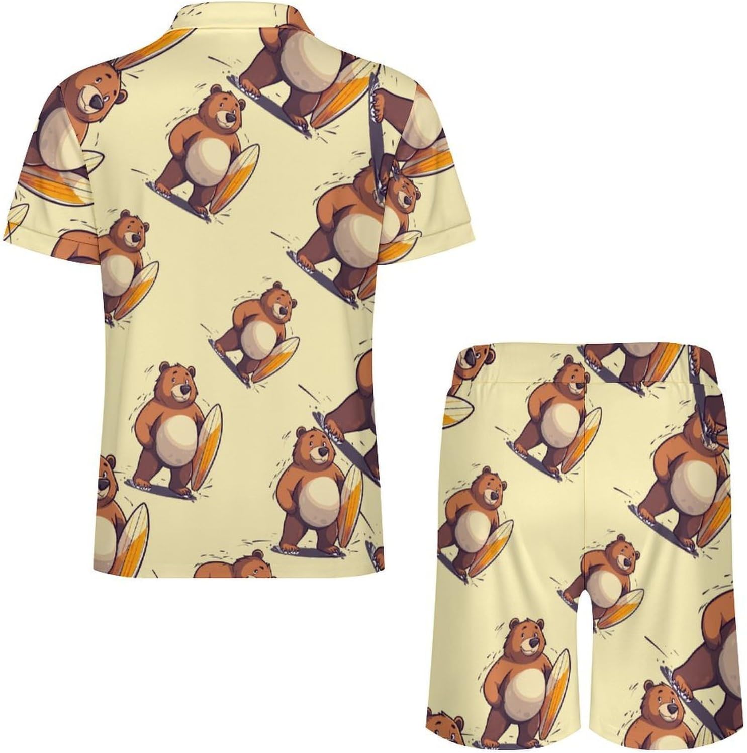 California Surf Bear Mens Polo Shirts Track Suits 2 Piece Short Sleeve Sweatsuit 1/4 Zip Golf Loungewear for Sports