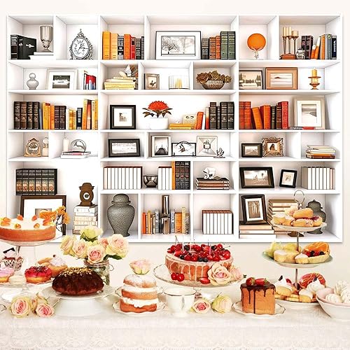 Vista 9 de Telón de fondo marrón de 6 x 4 pies, estantería retro moderna para reuniones de Zoom, videoconferencias, decoración de oficina en casa y accesorios