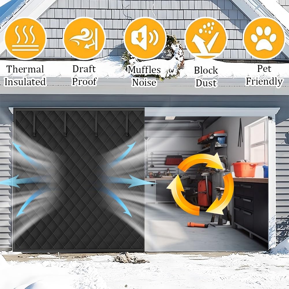 Générique Rideau De Porte De Garage Magnétique À Isolation Thermique, Kit D'isolation pour Porte De Garage pour l'hiver Rideau Isolant Thermique Tissu Oxford, pour Terrasse Extérieur(Gris,250x220cm)