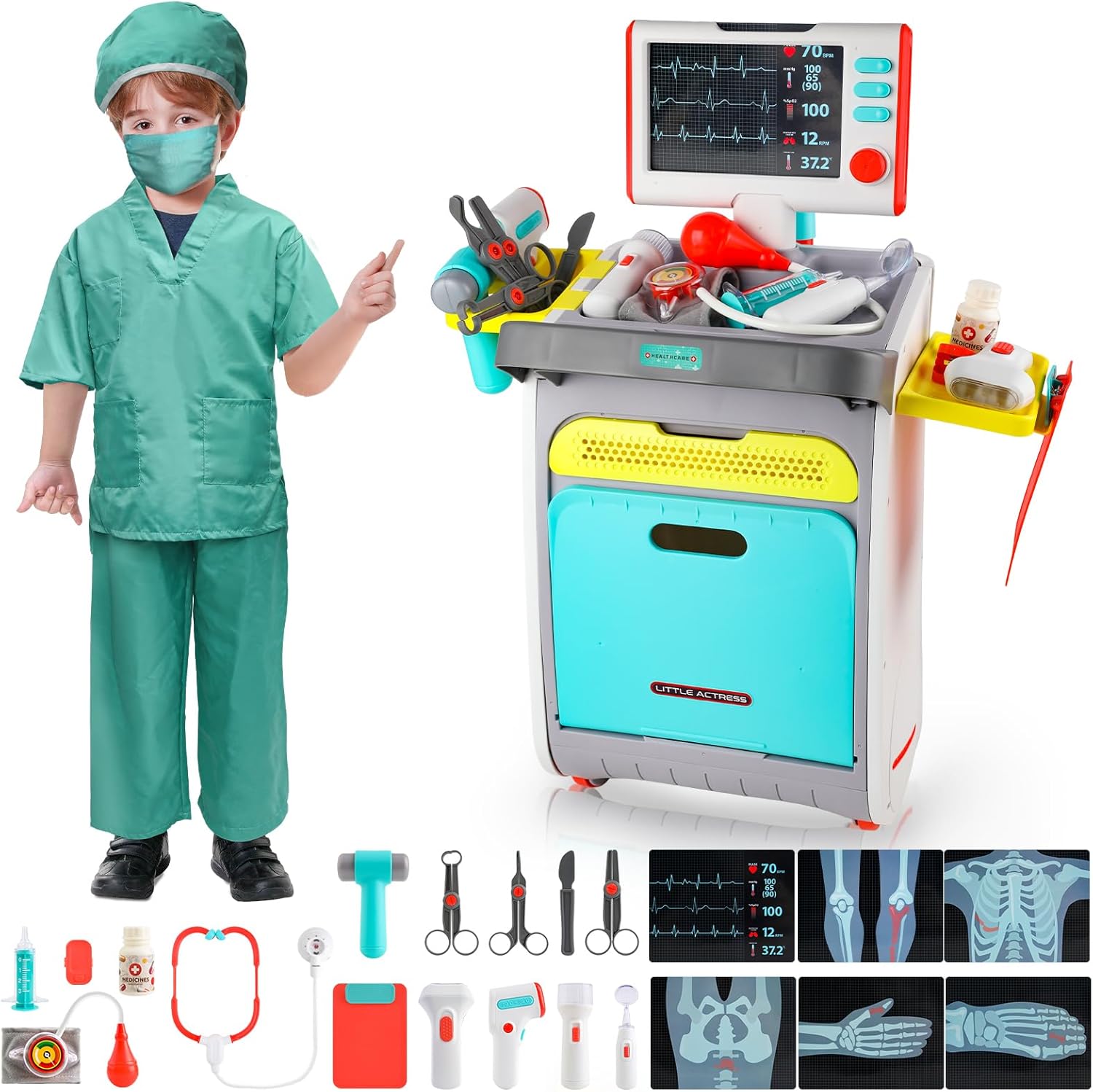 LOYO Doctor Kit for Toddlers 3-5, Kids Doctors Play Set with Doctor Costume for Kids , Medical Trolly Cart Toys for Boys Girls 3 4 5 6 Year Old Birthday Gifts