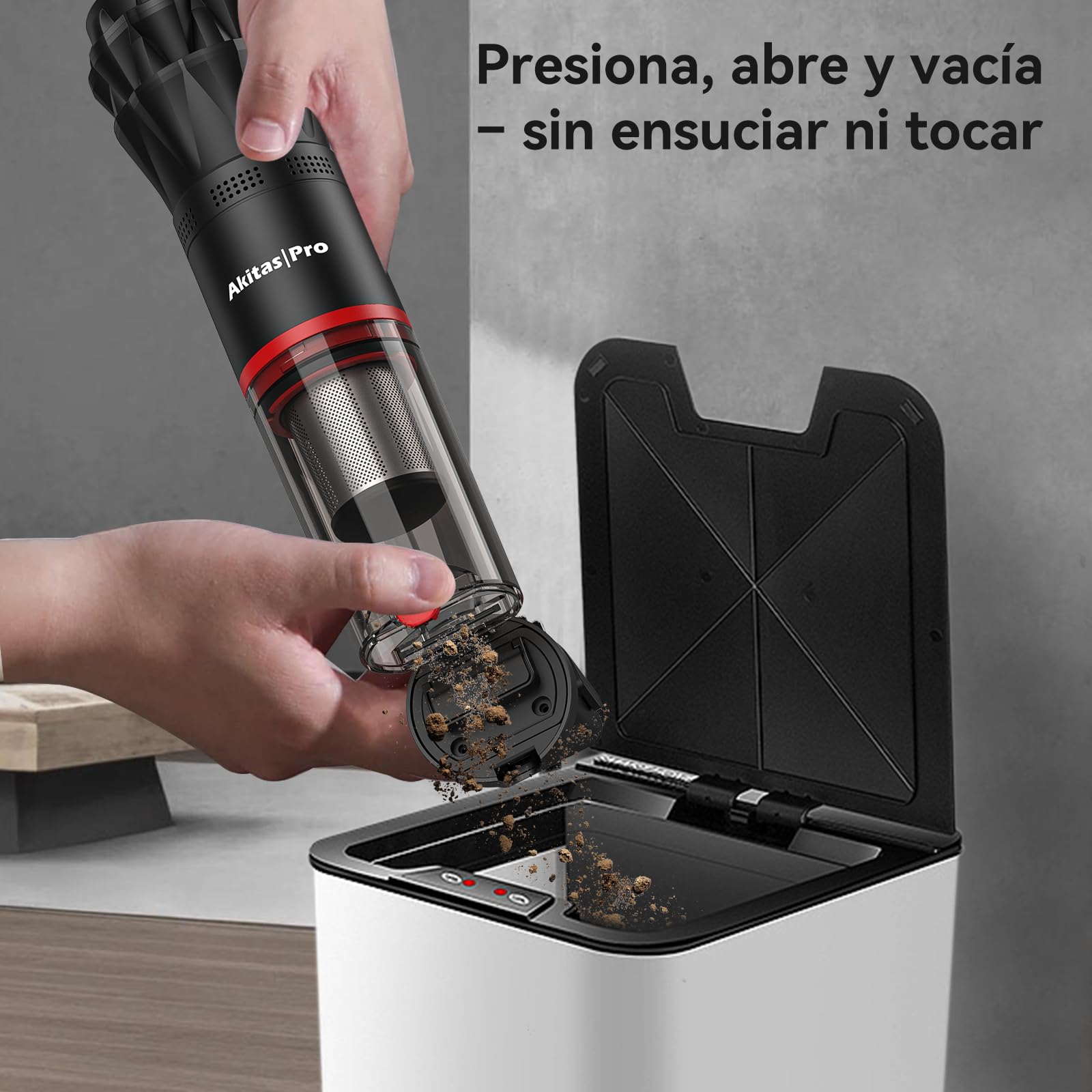 Akitas Pro H2 Aspiradora de Mano Sin Cable Ultraligera 0,5 kg – Potente Succión con Doble Modo, Batería 2600mAh, Filtro HEPA y Acero, Boquilla y Cepillo, Compacta para Hogar, Sofá y Coche
