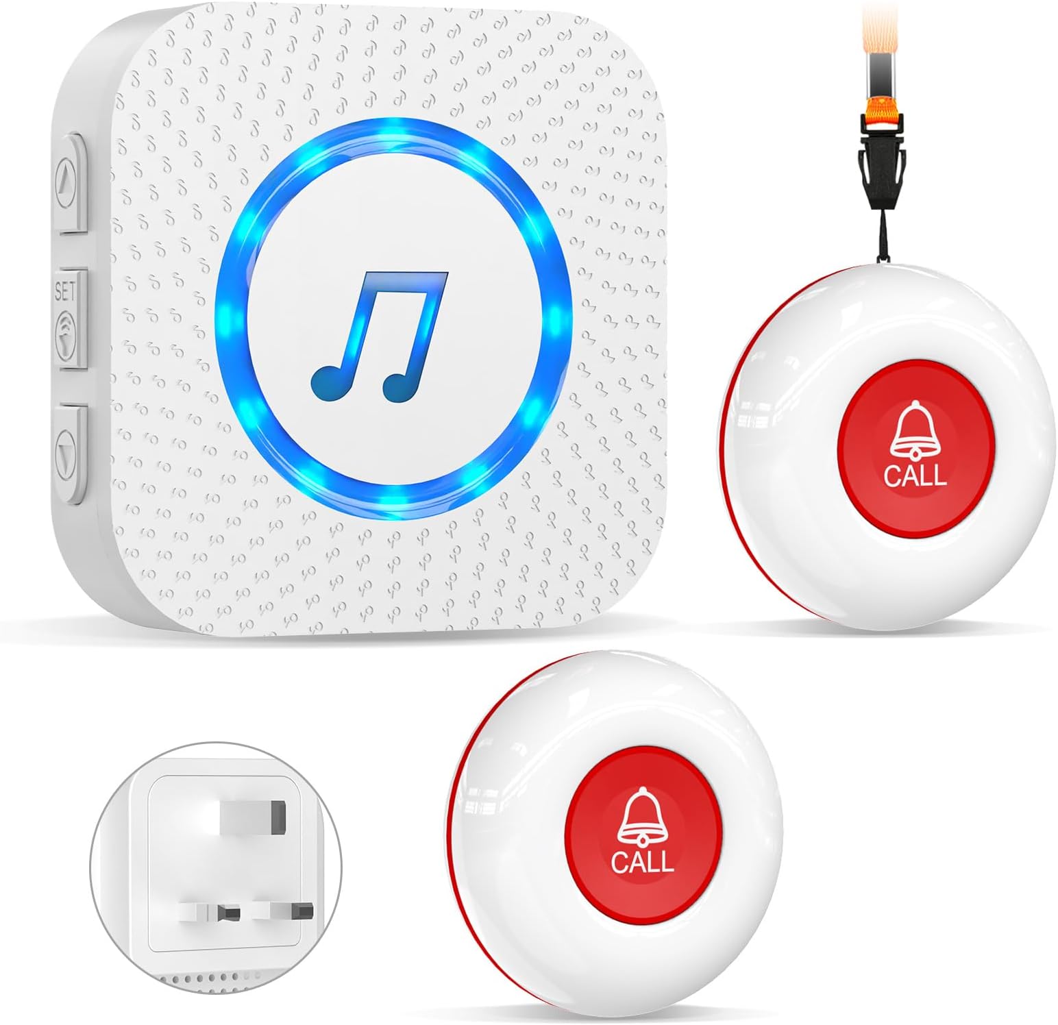 ChunHee Personal Alarms for Elderly Waterproof Elderly Alarm Call Button Caregiver Pager System for Seniors Patients Emergency Home (1 Receiver, 2 Transmitter)