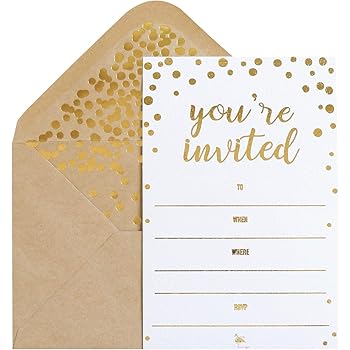 Amazon Com 50 Pack Invitation Card Elegant Greeting Cards You Are Invited In Gold Foil Letters For Wedding Bridal Shower Baby Shower Birthday Invitations 52 Kraft Envelopes Included 4