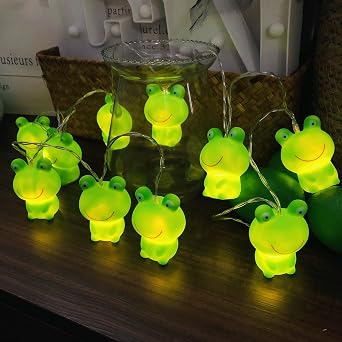 Cute Frog String Lights 10 LED Green Frog Night Lights Bedroom 5.4 FT Frog Fairy Lights for Children Bedroom Home Camping Holiday Decortion Battery Powered