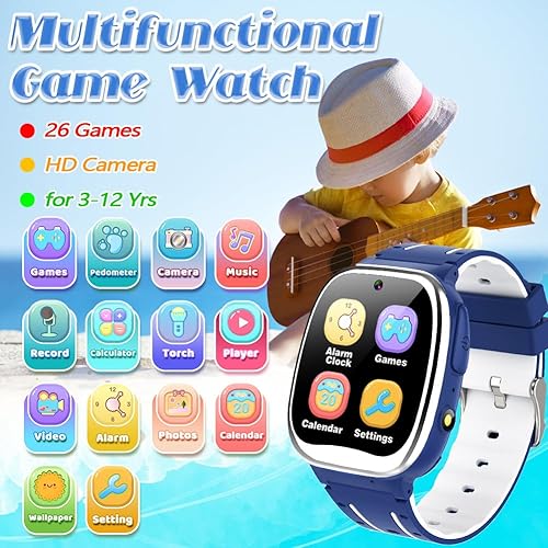 Miniatura 2 de Semloo Reloj inteligente para niños y niñas de 3 a 12 años, reloj de juego con cámara de videos, 26 juegos de rompecabezas, reproductor de música,