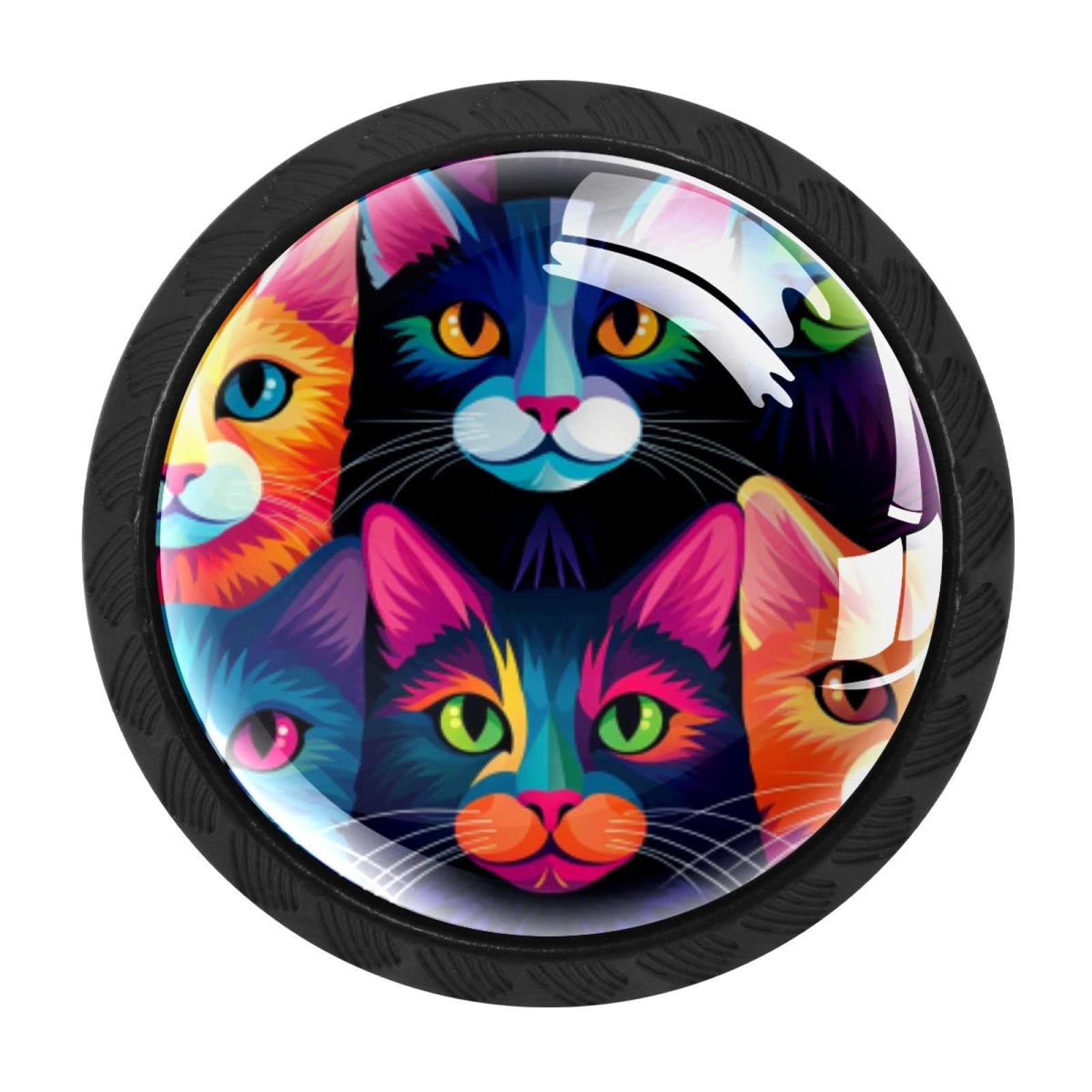 Chenzzzz Multicolored 10 4 Pieces Cat Drawer Knobs, 35Mm Black Kitchen Cabinet Knobs, Drawer Pulls And Knobs, Glass Cabinet Hardware Single Hole Knob For Cabinets And Drawers Round