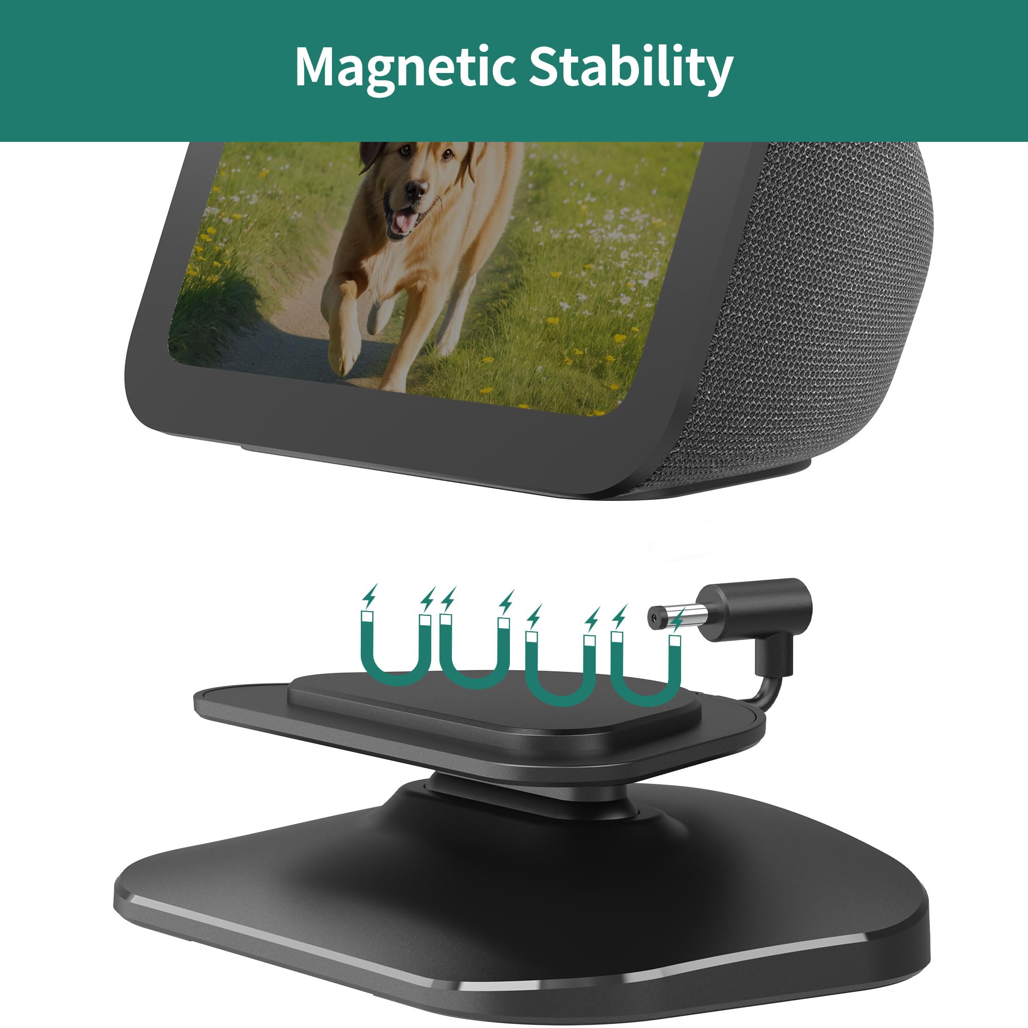 HomeMount Station de charge réglable pour Echo Show 5 (3ème) avec USB-C et port de charge USB, support de charge inclinable avec aimant puissant (pour téléphones et Echo Show 5 3ème – Noir)