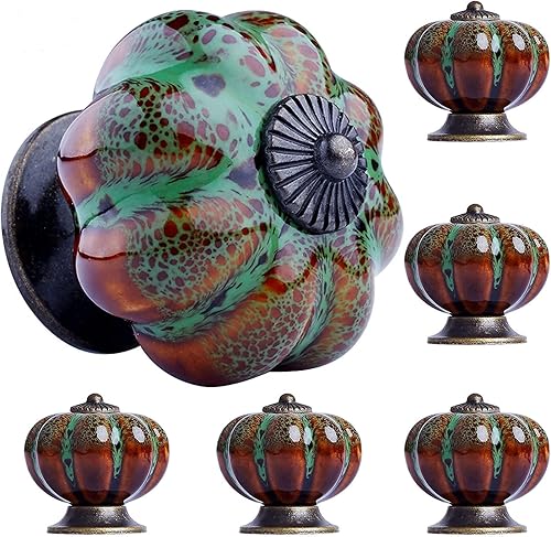 Miniatura 1 de Perillas de gabinete, manijas de cajón, manijas de armario, pomos de cerámica, pomos de calabaza retro y elegantes, manijas de cajón de gabinete (24