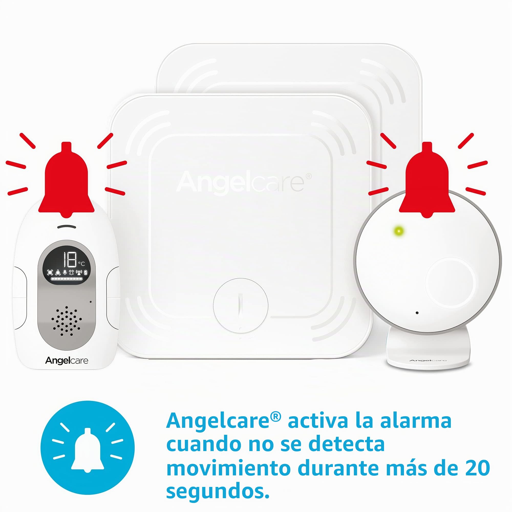 Angelcare SmartSensor Pro 2, monitoreo 2 en 1: Audio + Movimiento con Alfombrillas de Sensor inalámbricas, visualización de Temperatura Ambiente