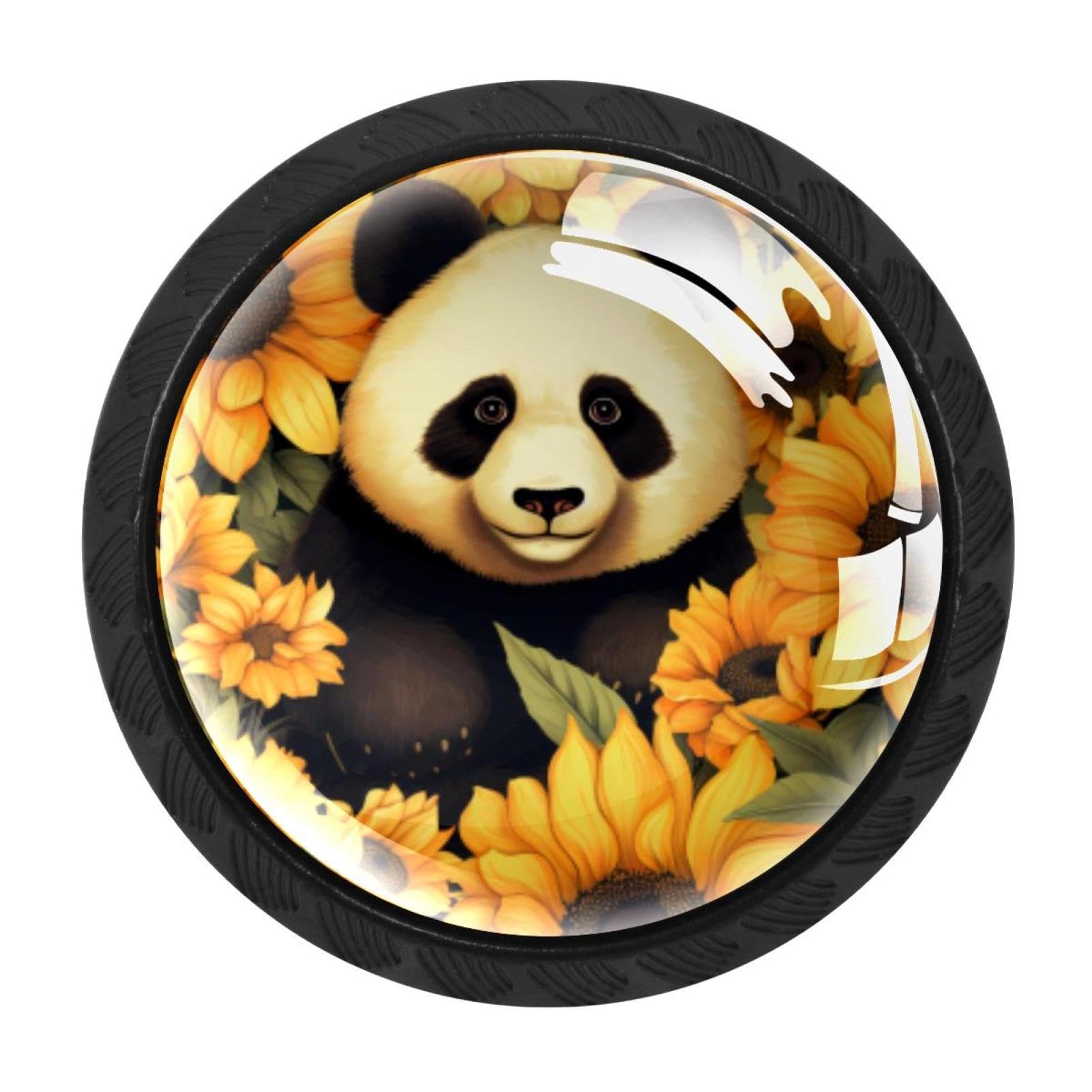 CHENZZZZ 4 Pieces Round Cabinet Knobs Rustic Dresser Knobs, Drawer Cupboard Wardrobe Cabinet Pulls Handles Hardware for Home Kitchen Furniture, Panda Sunflower