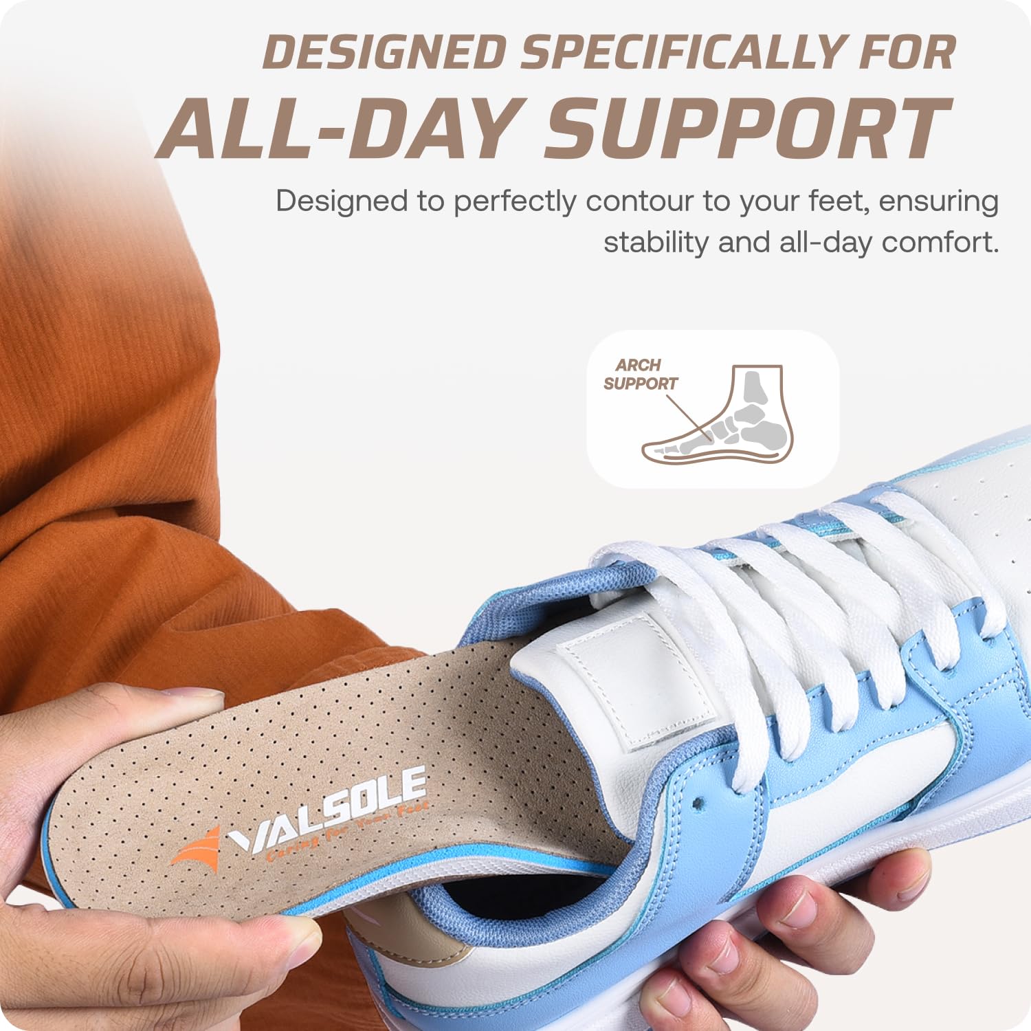 VALSOLE Orthopädische Einlegesohlen Für Damen & Herren Hohe Fußstütze Weiche Funktionelle schuheinlagen Insert für Plattfüße, Plantar Fasciitis, Fußschmerz（Beige 35-36 EU 23cm） - 4