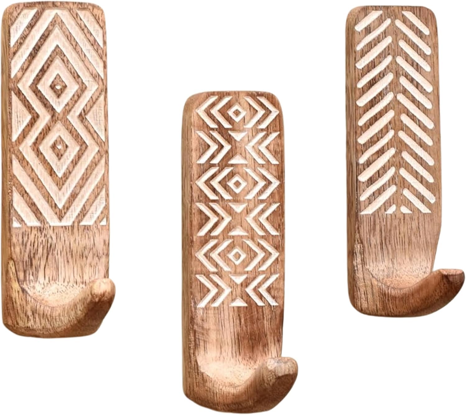 IndianShelf 3 Hook, 6 Strip No Damage Wood Wall Hooks- Adhesive Wall Hooks- Boho Key Decorative Wall Hooks for Hanging- Wood Hangers- Sticky Coat Hooks Wall Mount- Towel Hooks for Bathroom-image-21