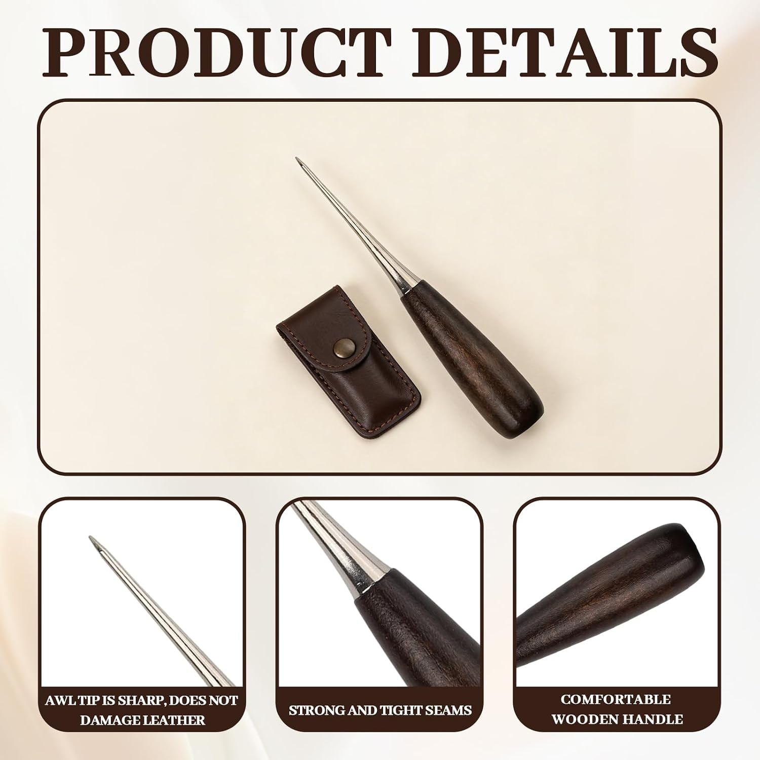 Walnuts Wood Handle Leather Awl - Professional Hole Punching & Stitching Tool, Leather Craft Awl Tools, Wooden Handle Scratch Awls for Leather Craft, DIY, Shoe Repair & Bookbinding