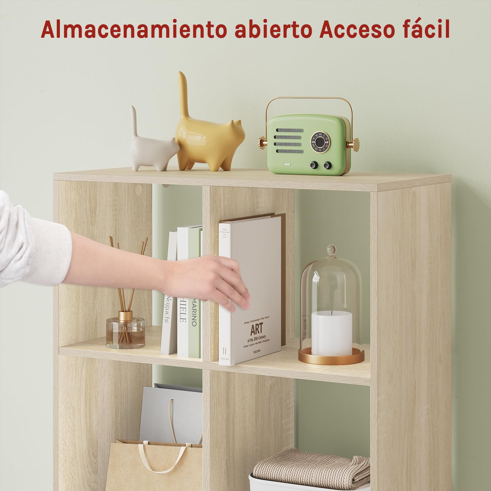 WOLTU Estantería Libreria de Libros de 3 Niveles | de 6 Cubos de Almacenaje, para Salon Estudio y Oficina, Madera, Roble Claro