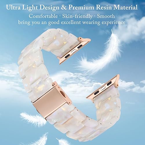 Miniatura 6 de Correa de reloj de resina compatible con Apple Watch para mujeres de 1.654 in, 1.732 in, 1.772 in, correa de pulsera con hebilla de metal de tortuga
