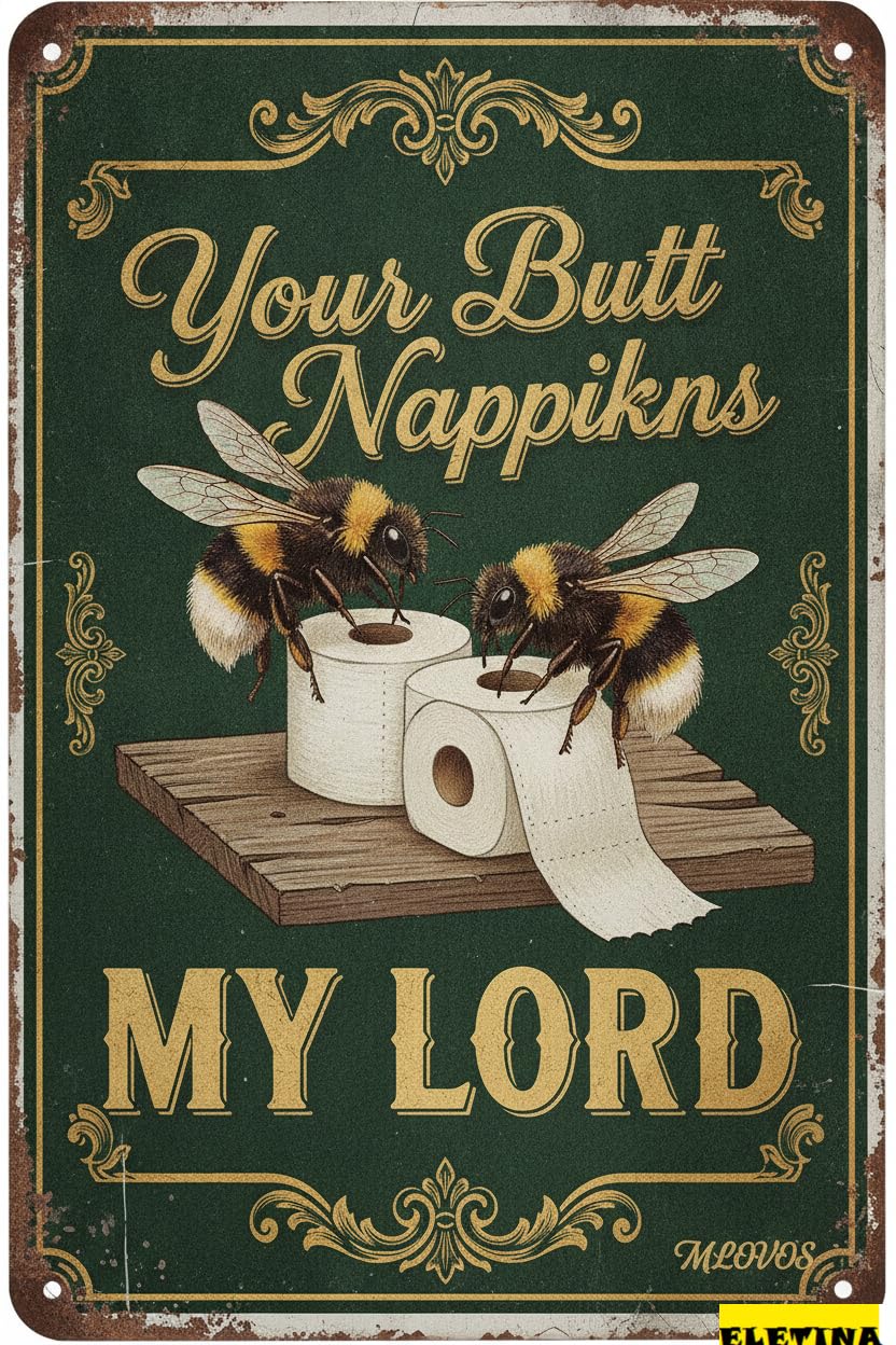 Your Butt Napkins My Lord Tin Sign, 8x12 Inch Bathroom