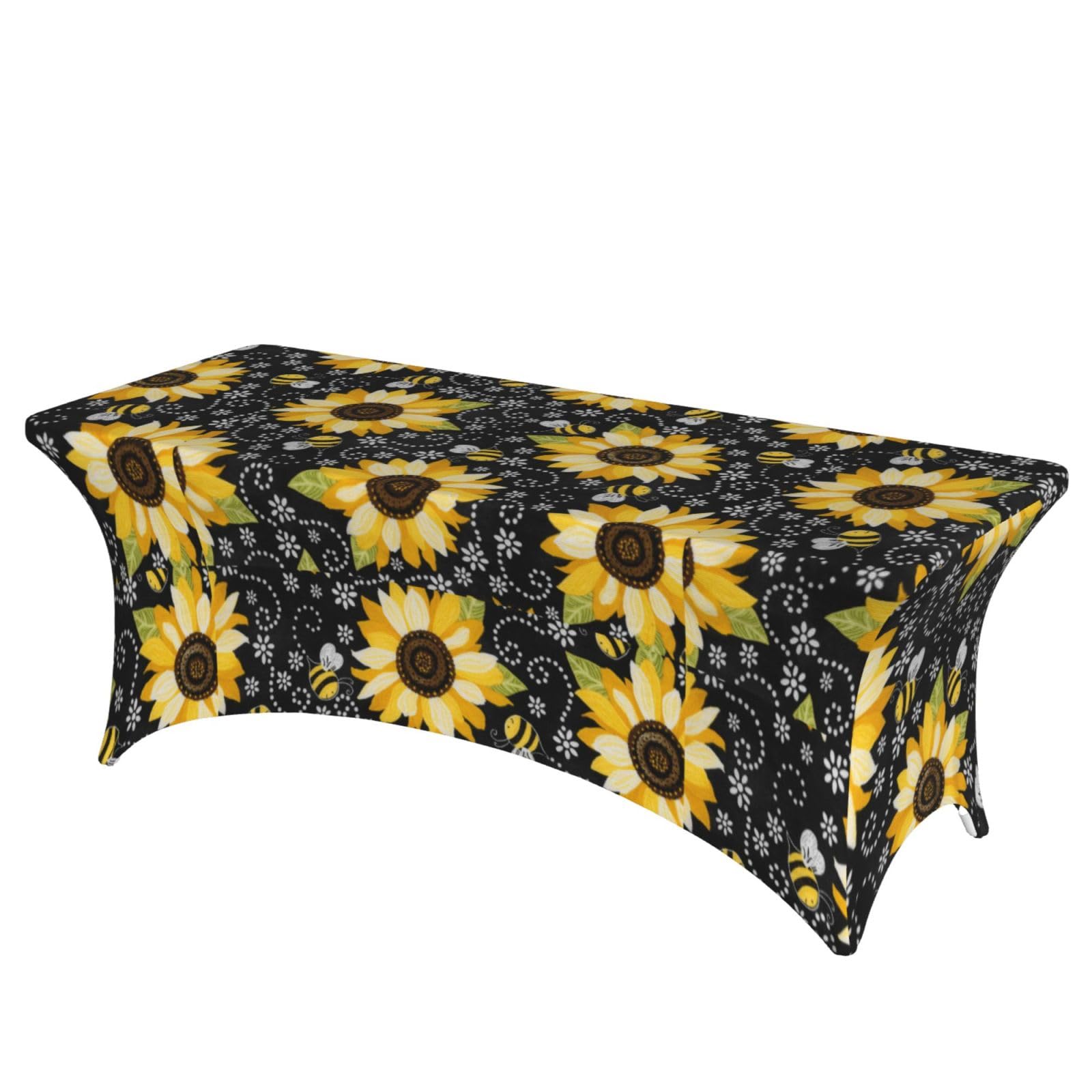 ERCgad Sunflower Bees Print Rectangular Tablecloth Dining Banquet Party Events Home Celebration Table Cover