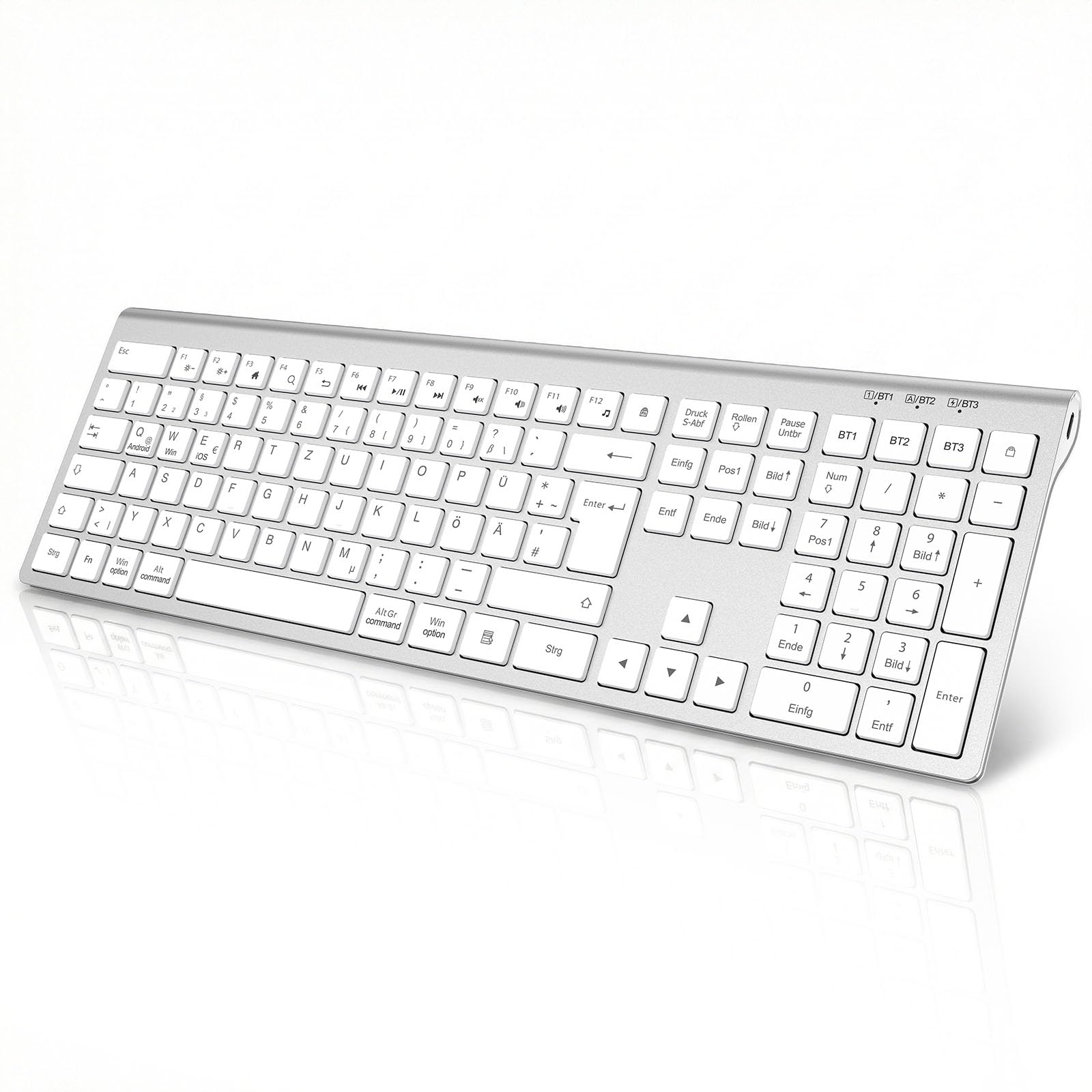 cimetech Bluetooth Tastatur Kabellos, Wiederaufladbare Multi-Device Wireless Keyboard mit Einfacher bis zu 3 Geräte, Ultraslim, Deutsches Layout (QWERTZ), Leise Tasten Kompatibel für Mac, Windows, iOS