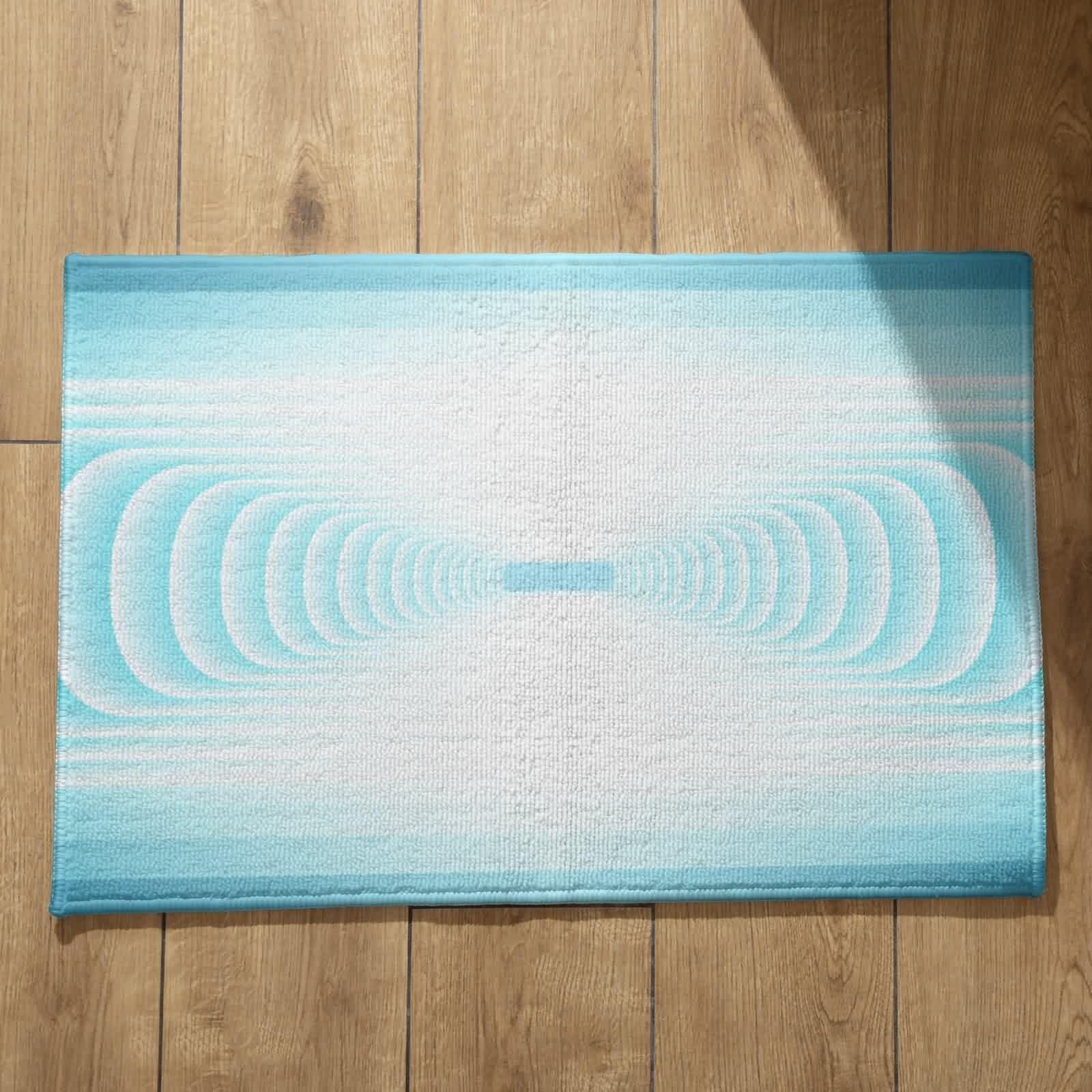 Alfombra antideslizante azul de 50x80 cm con diseño geométrico para cocina o entrada exterior.