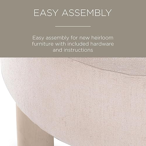 Miniatura 5 de Maven Lane Celia - Otomano tapizado redondo grande y contemporáneo, reposapiés acolchado para sofá o silla con patas de madera en acabado blanco