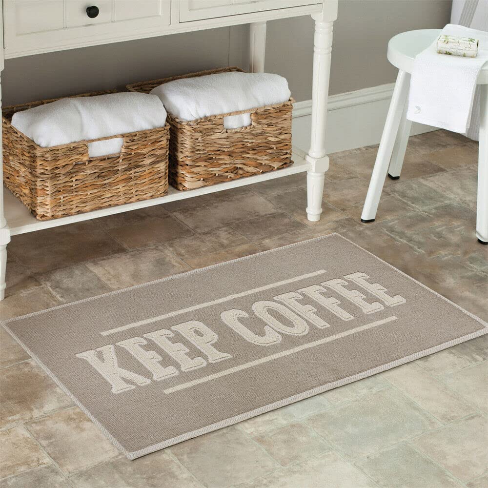 emmevi Tappeto Cotone Cucina Scritte 3D Morbido Design Shabby Chic mod.KITCHEN 60X235 dis.KEEP COFFEE