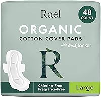 Rael Organic Cotton Period Pads with Wings - Heavy Absorbency Unscented Sanitary Napkins for Women, Large 48 Count