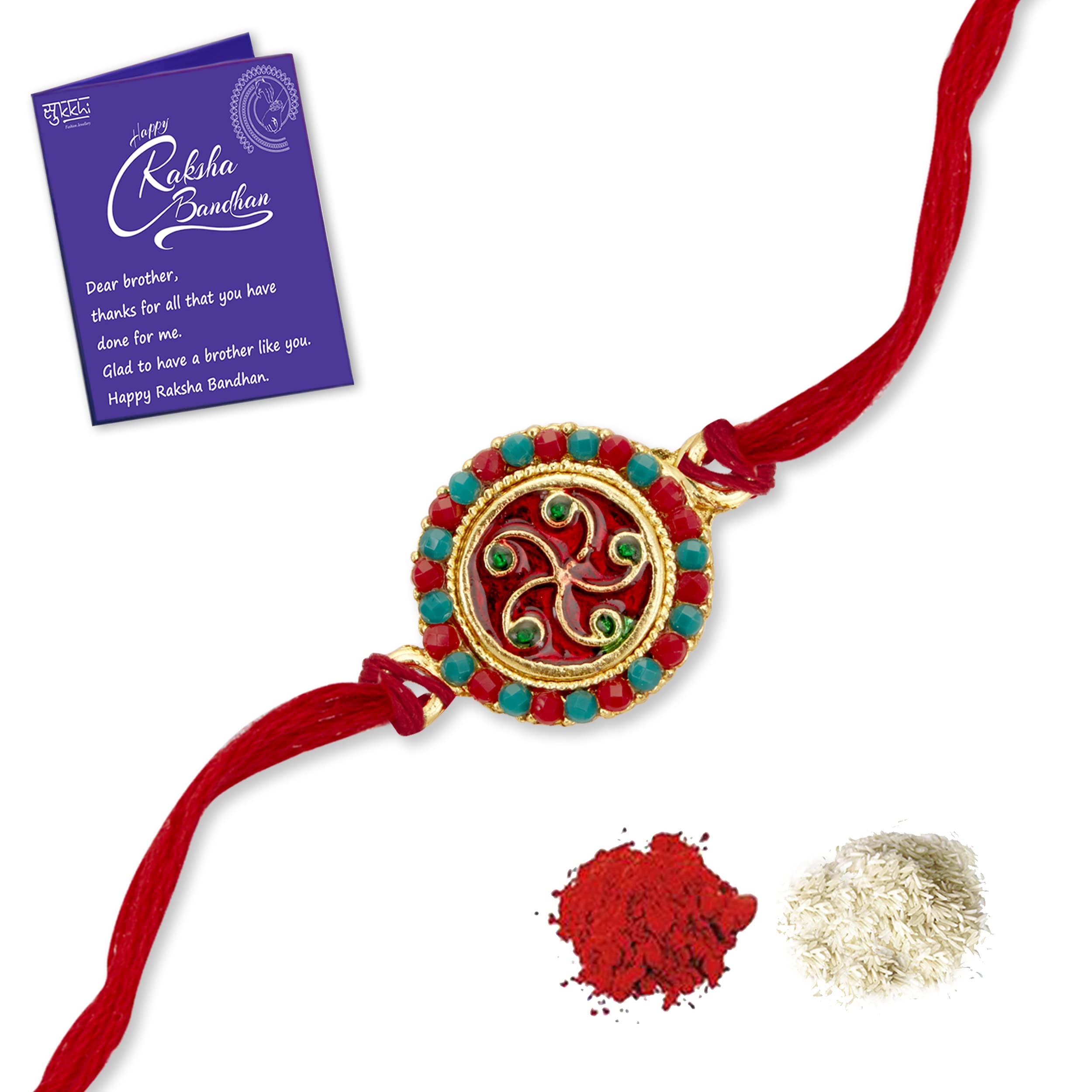 Sukkhi Rakhi Flashy Kundan Designer Gold Plated Premium Rakhi for Brother With Roli Chawal & Greeting Card | Rakhi for Bhaiya | Rakhi for MEN | Kundan Rakhi | (RAK104477) (B0B688R5TK) Amazon Price History, Amazon Price Tracker