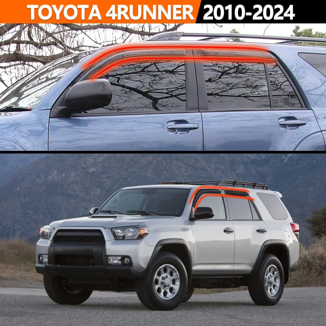 in-Channel Rain Guards for Toyota 4Runner 2010-2024 | Window Deflectors, Vent Window Visors, Wind Guards, Car Window Protector – 4PCS FIT 10-24 Toyota 4Runner