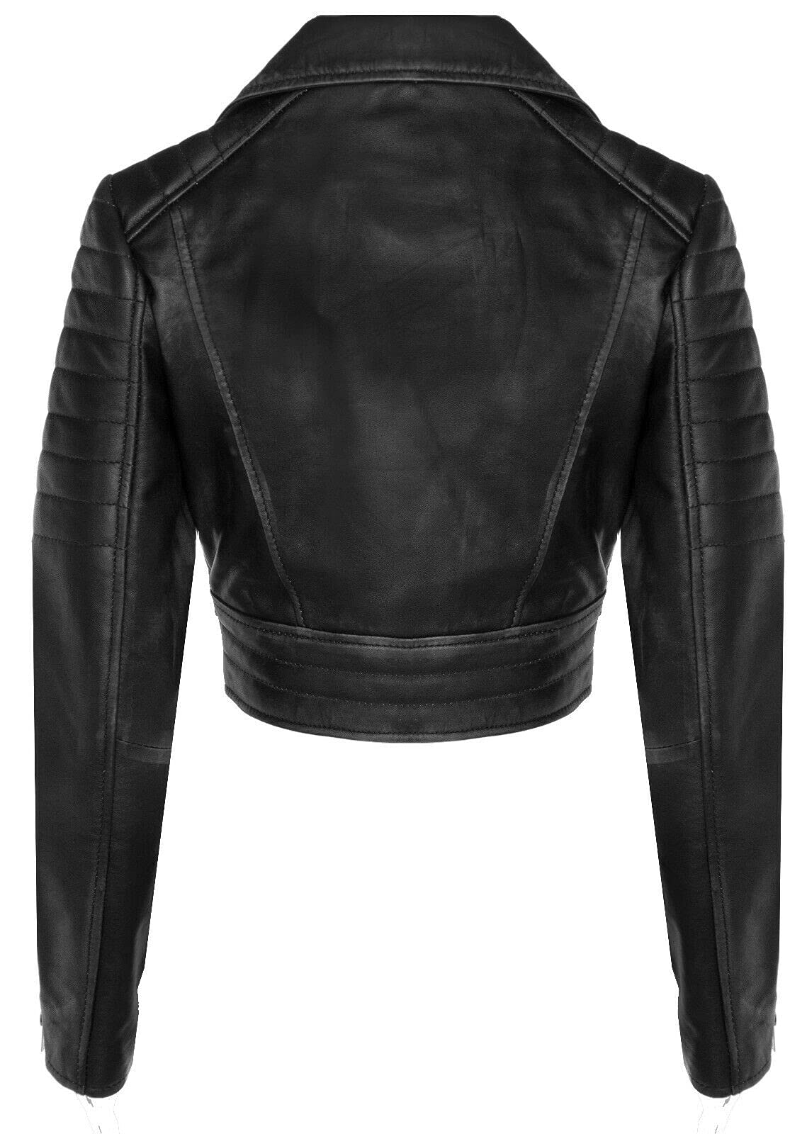 Damenjacke 100% Echtleder Schwarz Design Biker Goth Still Kurzer Ausschnitt