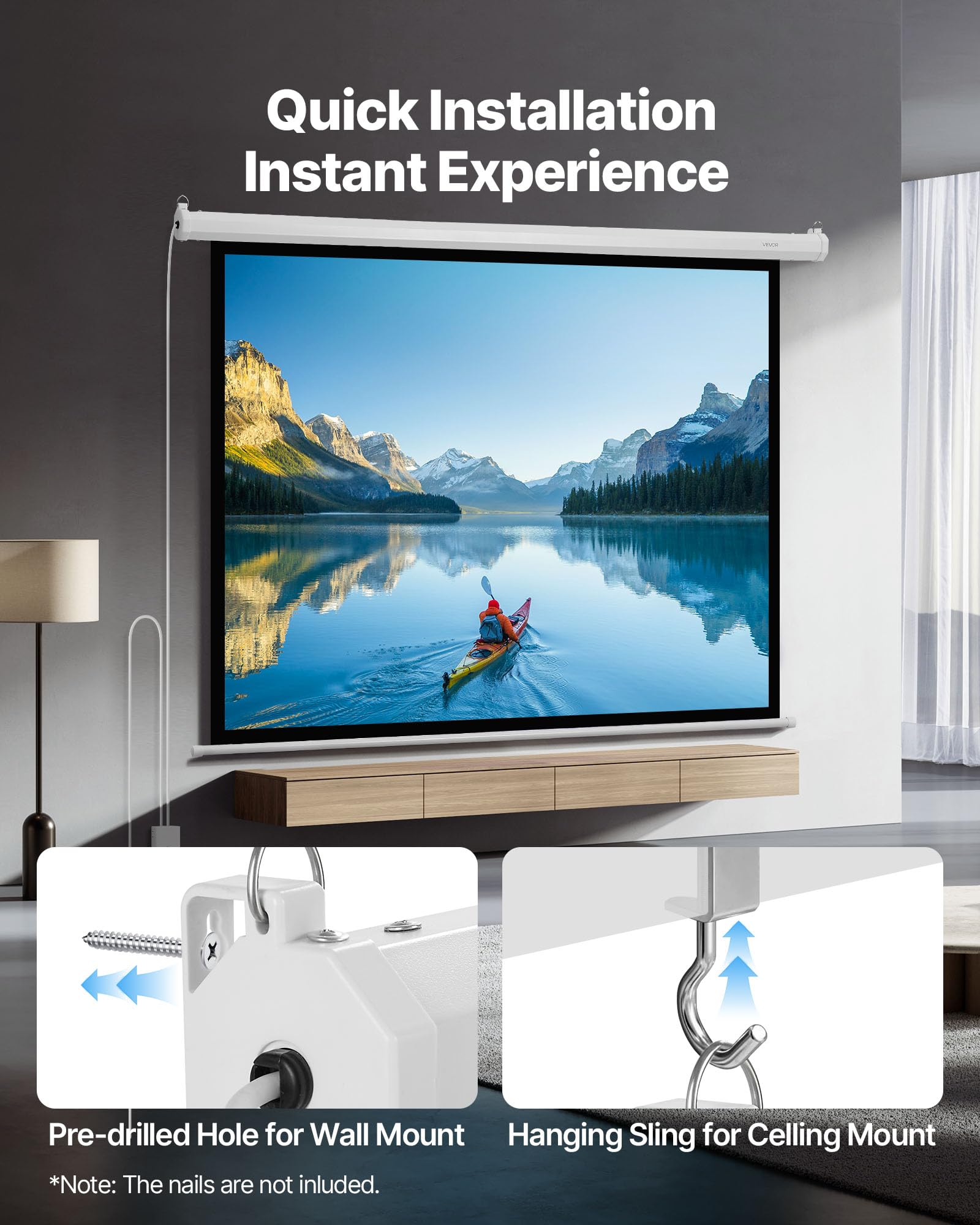 VEVOR Pantalla de Proyector Motorizada 1448 x 1090 mm, 4:3, 1080 HD, Pantalla de Proyección Eléctrica de Pared con Control Remoto, Angular de 160°, Material de PVC, para Cine en Casa, Oficina