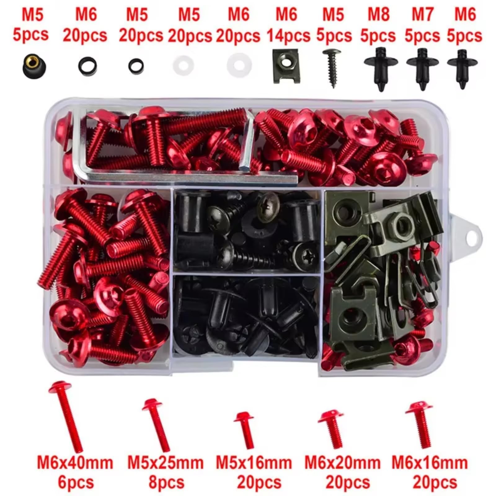 Motorrad Schrauben Kompatibel Mit F800GT Für F800ST Für F850GS Motorrad-Verkleidungsschrauben-Set, Muttern, Clips, Motorrad-Verkleidungsschrauben-Set, 195 Stück(Red)