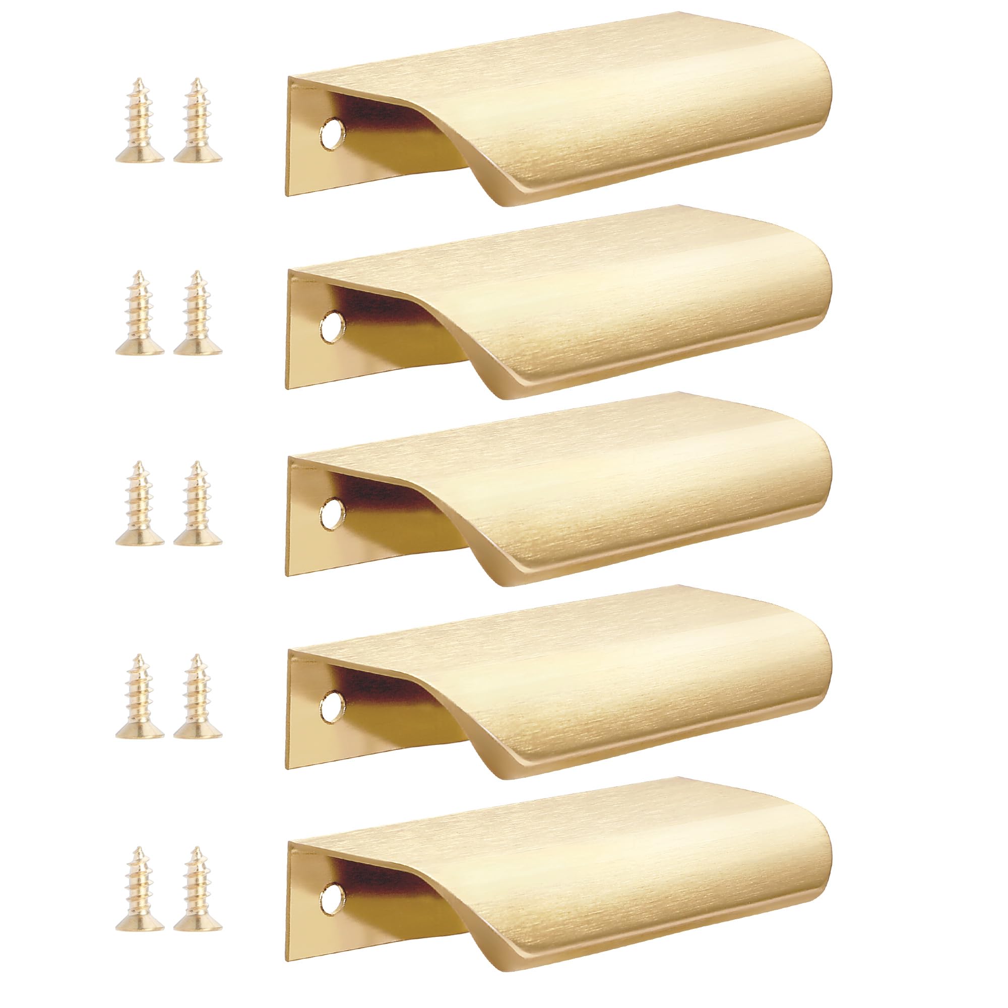 Malimali 5 Pack Dark Gold Edge Finger Pulls for Cabinets 3.15" Kitchen Drawer Handles Modern Aluminum Concealed Tab Pulls for Closet Door, Brushed Dark Gold