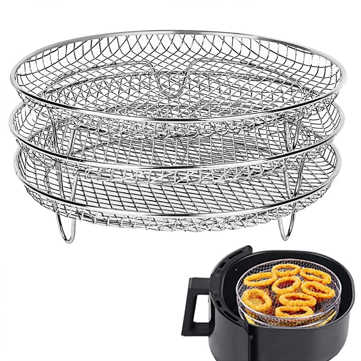 Hemasa Air Fryer Rack Stainless Steel Steaming Racks Tray Air Fryer Accessories Baking Pan BBQ Gril Roasting Rack Cooking Kitchen item (Style 1)