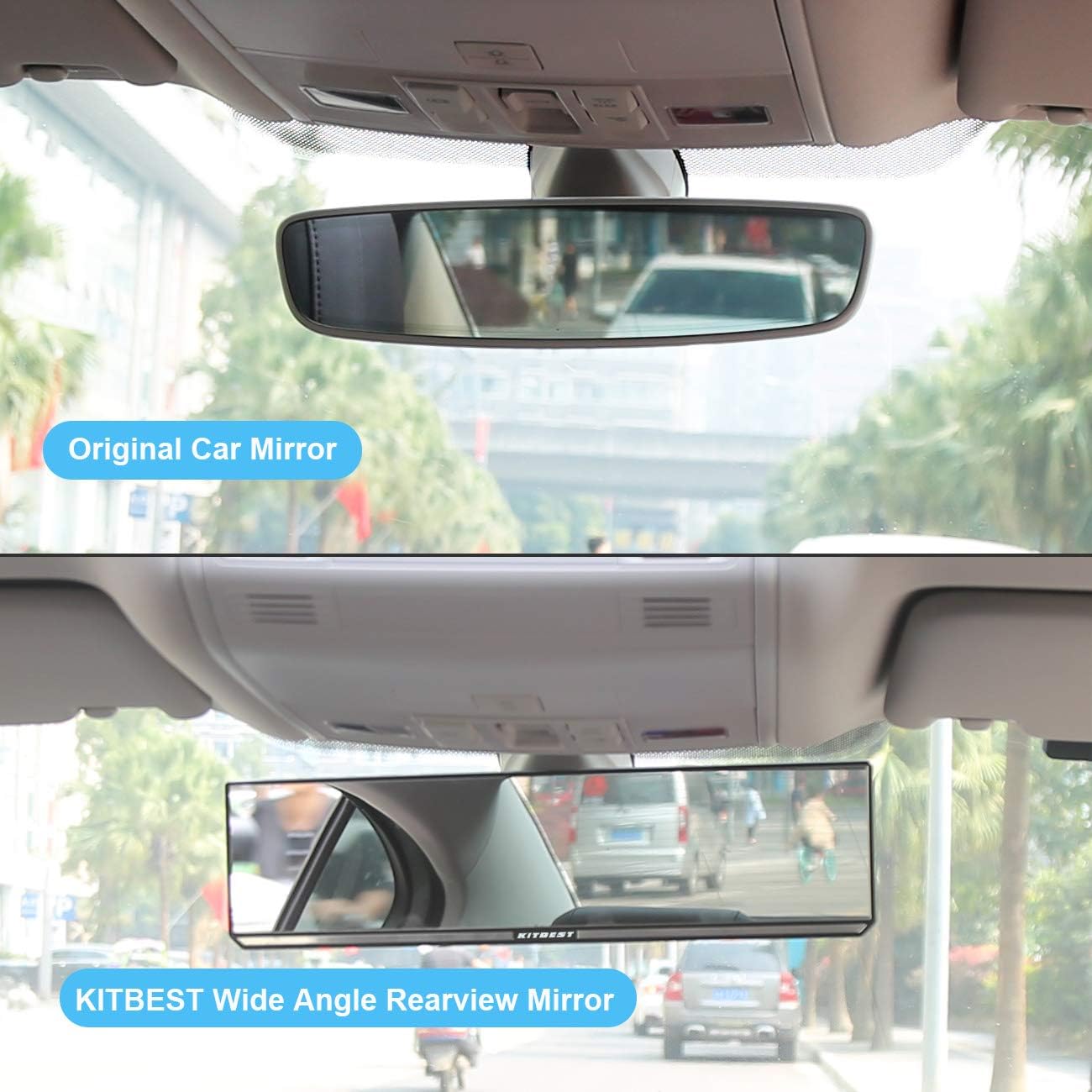 KITBEST Rear View Mirror, Flat Rearview Mirror Clip on Car Interior Mirror, Wide Angle Panoramic Auto Mirror to Reduce Blind Spot Effectively