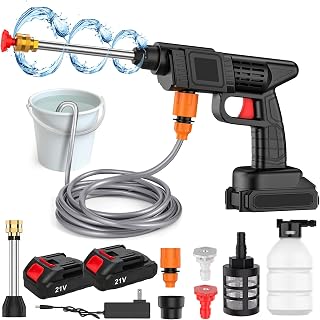 Nettoyeur Haute Pression sans Fil 80 Bar - 2 Batteries Incluses, Buse 6 en 1 Réglable et Tuyau 5m - pour Voiture, Jardin, Terrasse, Fenêtres (Noir- Comprend 2 Batterie)