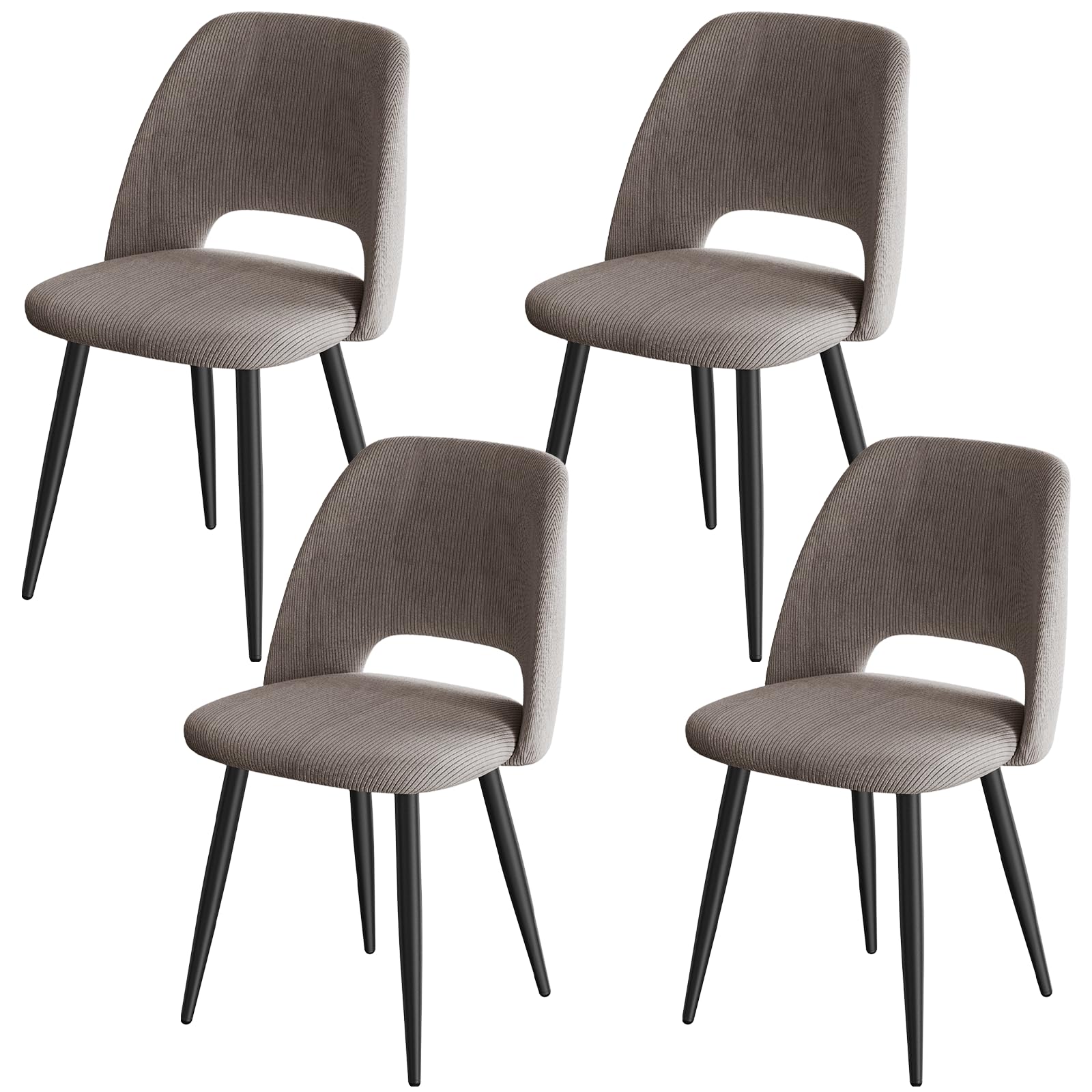 4er Set Esszimmerstühle aus Cord,Stuhlbeine aus Metall,Braun Stuhl | Tragkraft 150 kg,Gepolsterter Stuhl mit durchbrochenem Design,Moderne Restaurantstühle, Küchenstühle, Wohnzimmerstühle