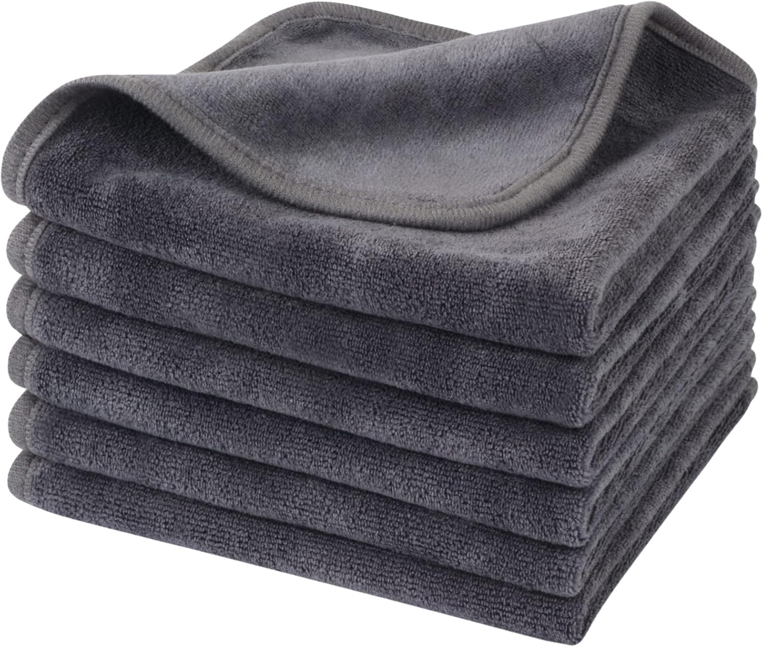 KinHwa Microvezel Gezichtsdoeken Superzachte Make-up Remover Doeken Geurvrije Washandjes voor Gezicht 30cm x 30cm 6 Pack Grijs