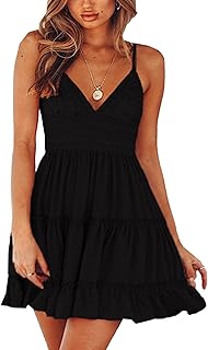 Summer Dresses for Women 2025 V-Neck Spaghetti Strap Bowknot Backless Sleeveless Lace Mini Swing Skater Dress - Buy now