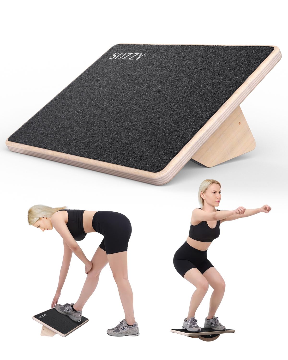 Sozzy 2-in-1 Balance Board and Slant Board, at-home Physical Therapy, Working on Balance, Calf Stretching, DIY Wooden Wobble Board, Version 3.0 Upgraded to 400 lbs