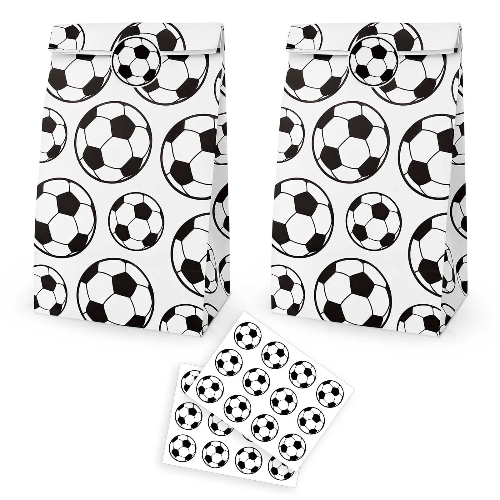 Abilat 24 Stück Fußball-Geschenktüten mit Aufklebern, Fußball-Süßigkeitentüten, Partygeschenktüten, Geschenktüten für Jungen, Mädchen, Kinder, Sportthema, Geburtstag, Babyparty, Party-Dekorationen