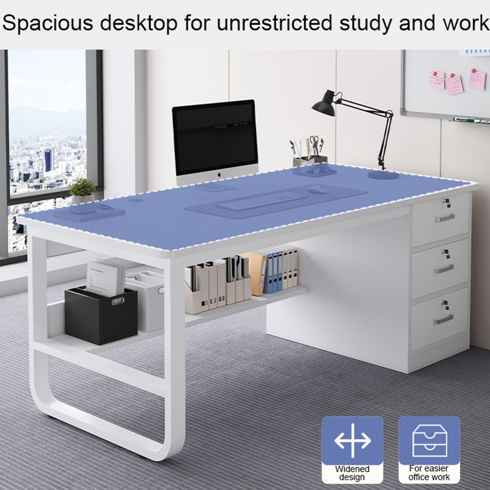 Scrivania Ufficio con 3 Cassetti con Serratura,Scrivania per Computer Moderna e Funzionale con Ripiano Inferiore Portaoggetti,Foro Passacavi e Struttura Metallica,per Casa e Studio C,140CM
