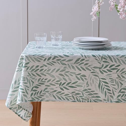 Botanical Green Leaves Rectangle Table Cloth 52" x 70”, Waterproof & Stain Resistant Table Cloth, Party Table Decor, Housewarming Gifts