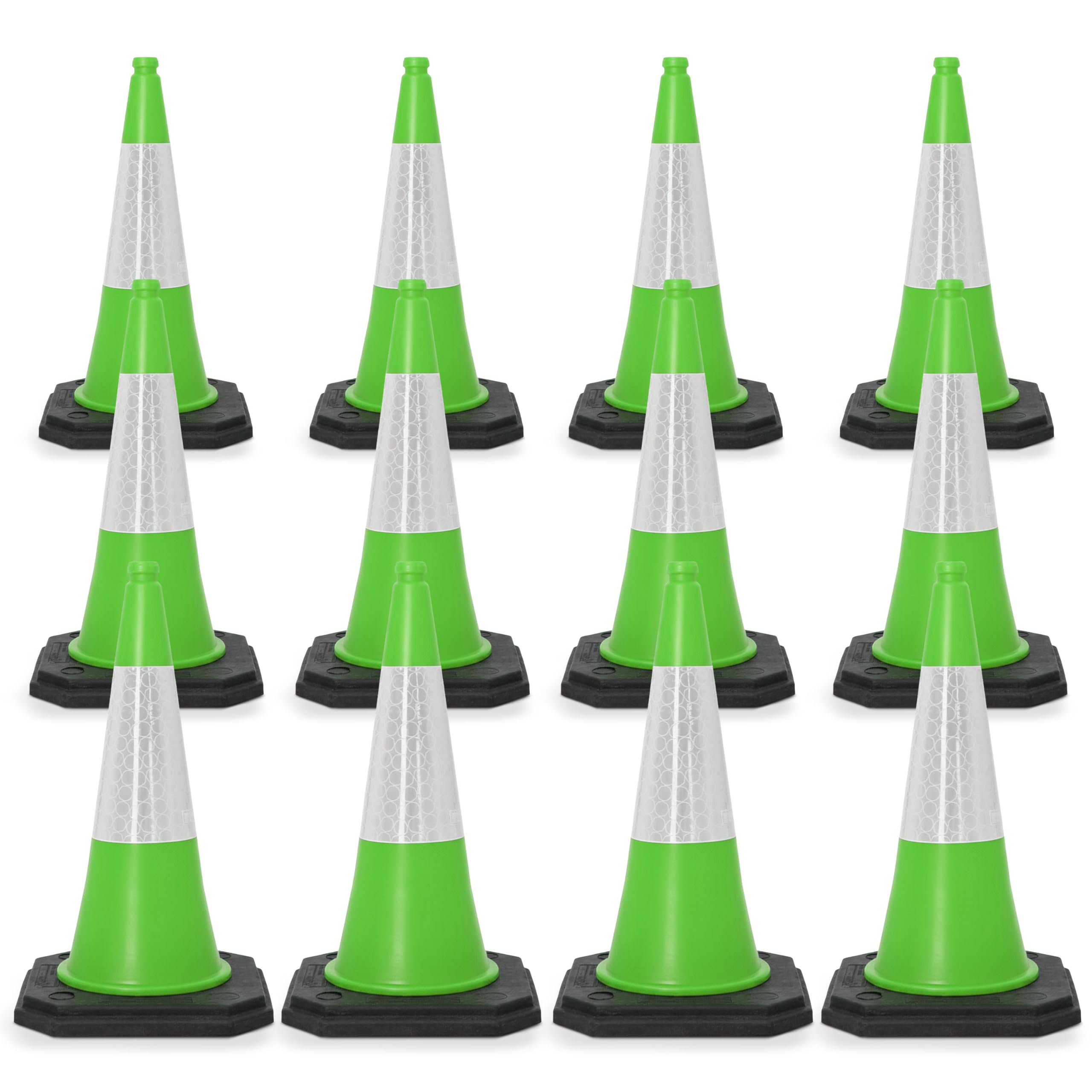 Street Solutions UK Green Traffic Cones 750mm Pack of 12 - Heavy Duty Road Cones Large, Wind Resistant High Reflectivity No Parking Cones