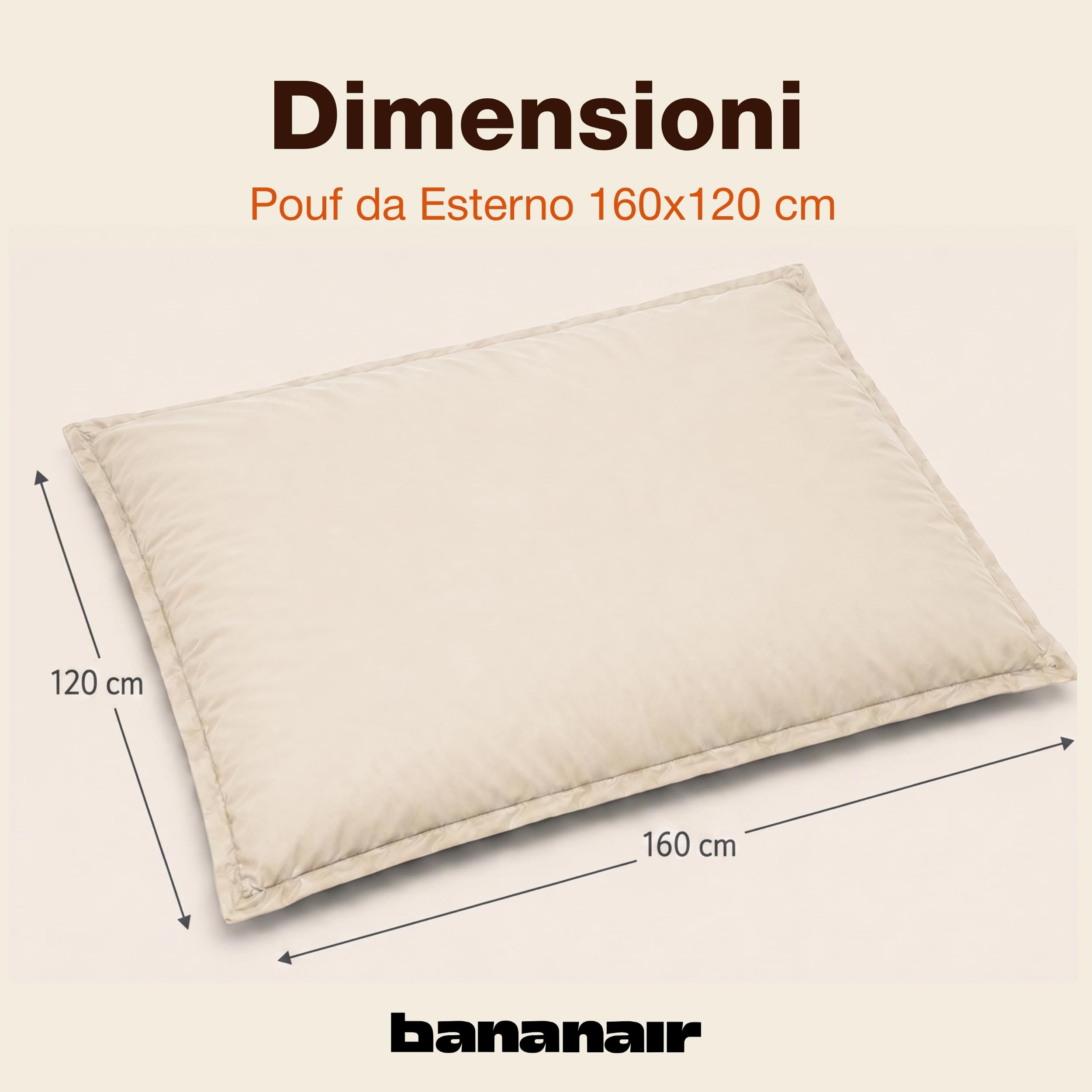 bananair Pouf da Esterno Impermeabile XXL, 120 x 160 cm, Beige | Anti-UV, Sfoderabile, Impermeabile, Versatile