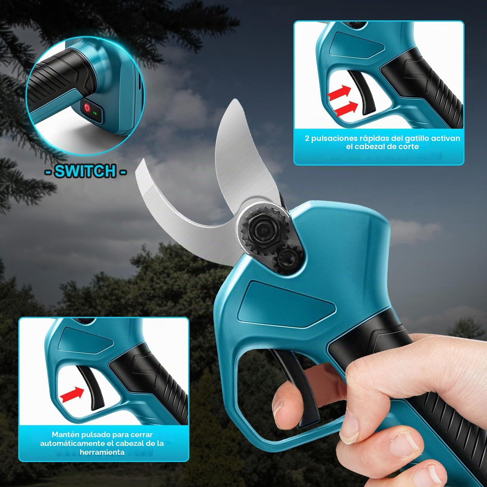 Tijeras de podar con batería Makita de 18 V (sin batería), motor sin escobillas, apertura máxima de 45 mm, sierra de podar eléctrica con pantalla LCD, para ramas de árboles, flores | Motor sin escobillas, apertura máxima de 45 mm, podadora eléctrica con p