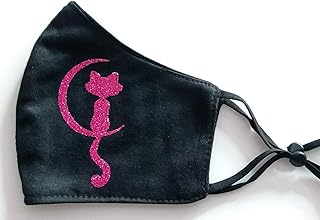 7laser Protector de Cara, Reutilizable de Color Negro con Gato de Purpurina, Cumple Norma UNE 0065