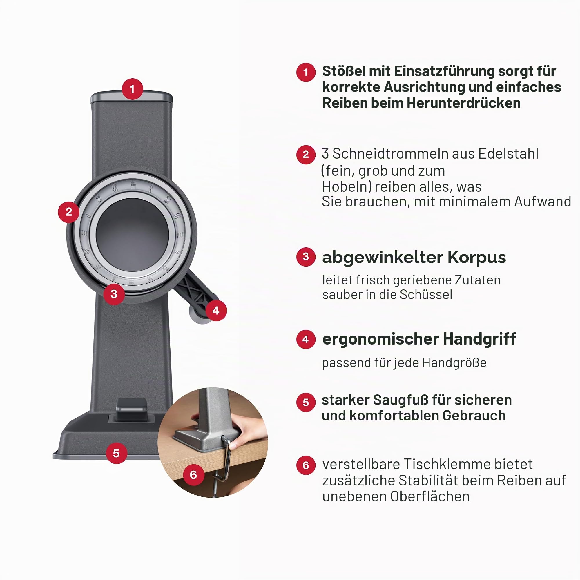 Zyliss Alu Trommelreibe Set, Käsereibe mit Kurbel, Gemüsereibe mit 3 Trommelklingen/Trommelblättern, Gemüseschneider, 5 Jahre Garantie